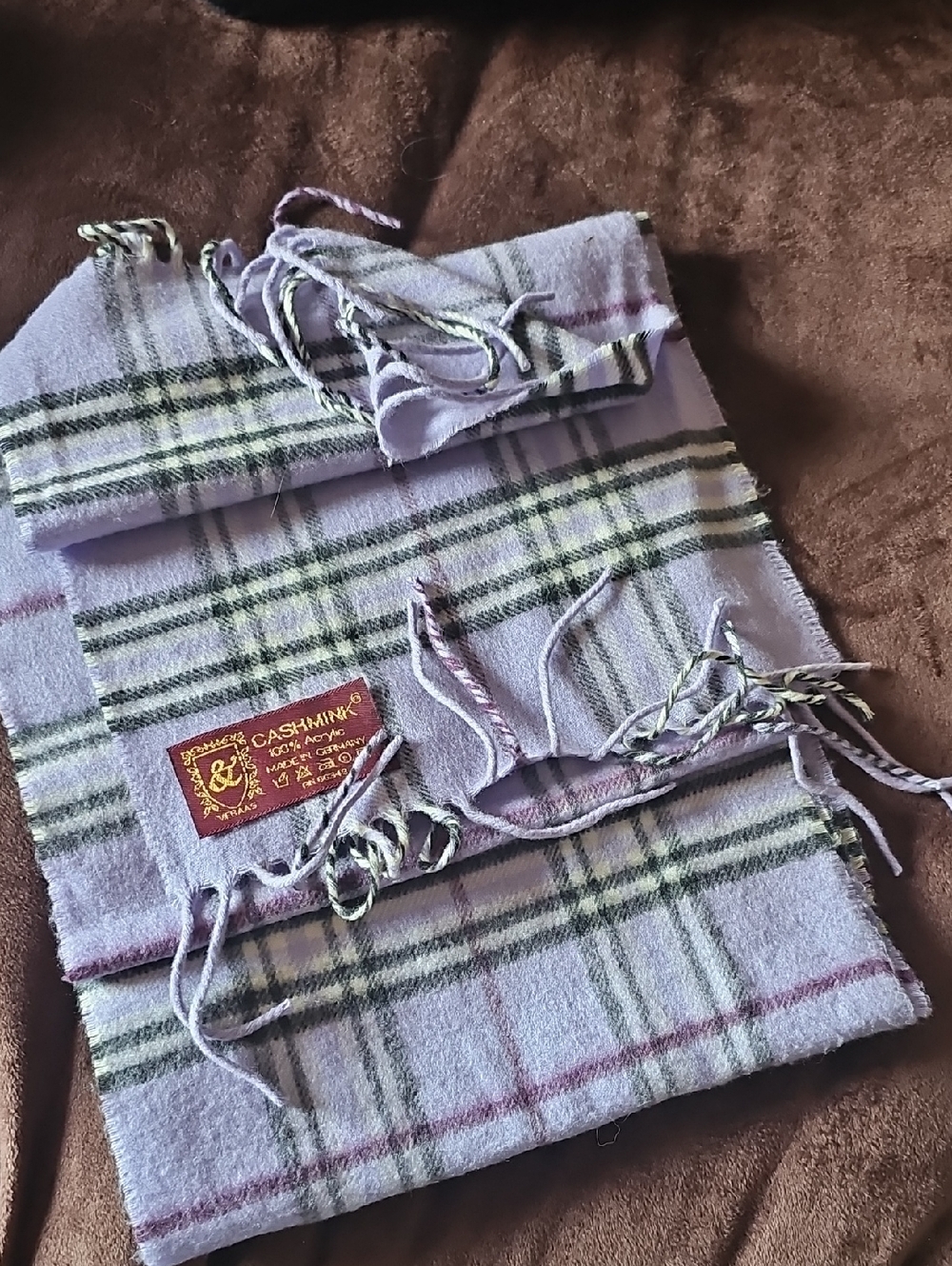 Lavender Plaid Cashmink Scarf with Fringe